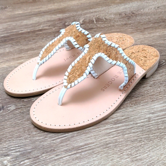 Jack Rogers Shoes - Jack Rogers Cork & White Jackie Leather Whip-Stitch Demi-Wedge Sandals